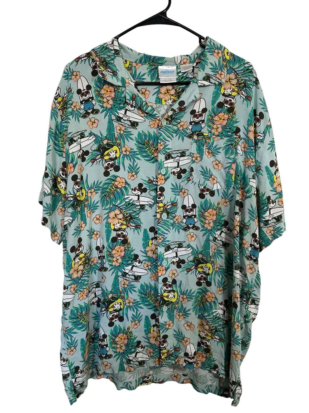 Disney Mickey Mouse Tropical Aloha Print Short Sleeve Button-Up Shirt
